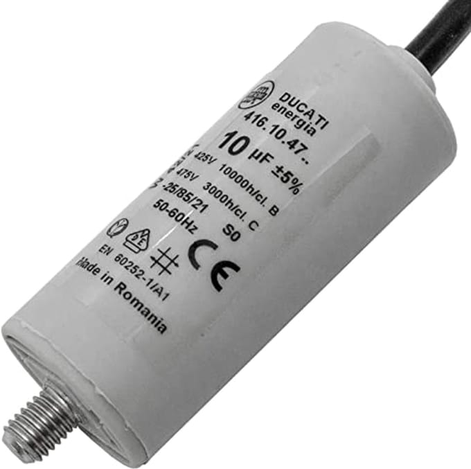 Startcondensator 10µF 400V - Motorcondensator met 35cm Kabel in Kunststof Behuizing