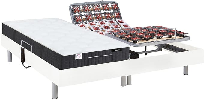 Vente-unique Bed met elektrische lattenbodem hout wit 2 x 80 x 200 cm