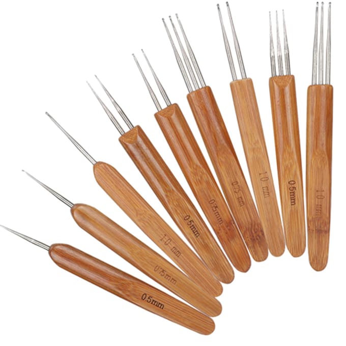9-delige Dreadlock Haaknaald Set Enkel Dubbel 3 Bamboe Handvat Vlecht Haar Weefgereedschap brown