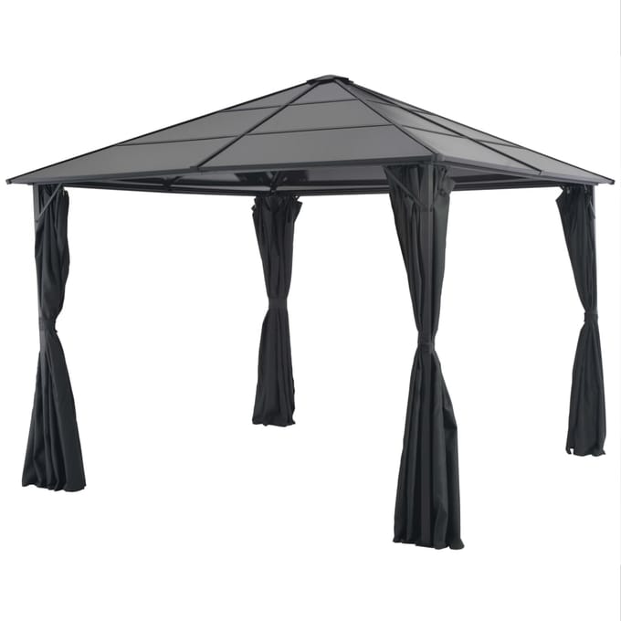 vidaXL - Prieel - met - gordijn - 3x3 - m - aluminium - zwart