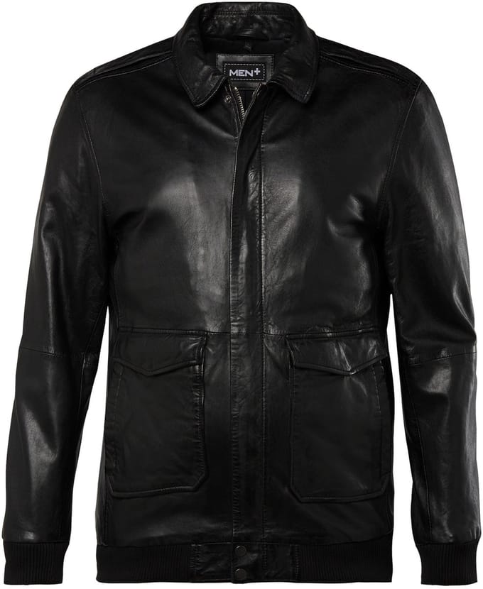 Men Plus - Heren - Leren jack leer patch op de achterkant - Zwart - Maat L