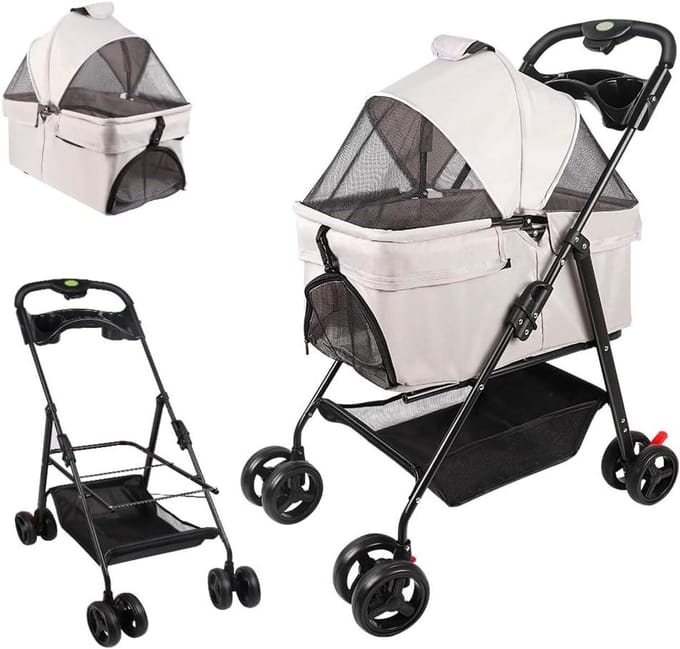 Huisdierenwagen Kinderwagen - Reisbuggy Dier - Comfortabel Vervoer - Scheidbaar Ontwerp - Niet Gespecificeerd - Wit