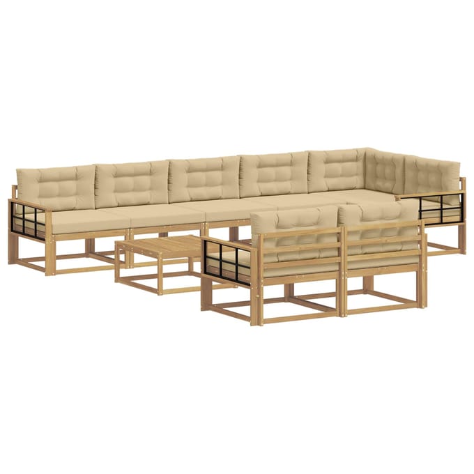 vidaXL - Buiten - bank - set - 9 - st - Wit - en - Beige - Polyester