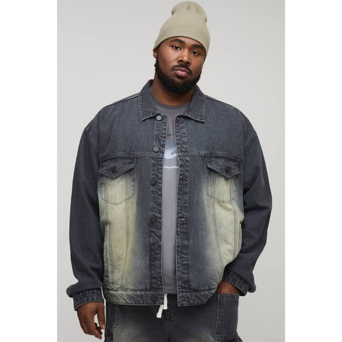 Plus Tinted Washed Boxy Oversized Denim Jacket | Charcoal | Size 2XL