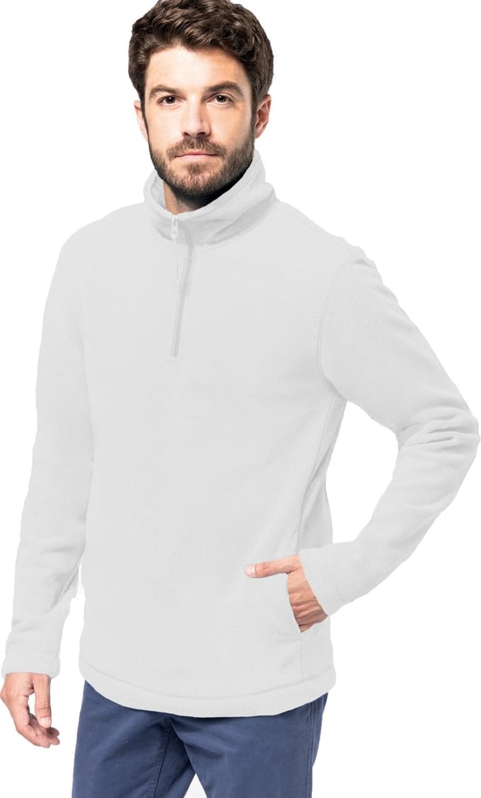 Kariban Fleece trui - wit - halve ritskraag - warme winter sweater - heren - polyester M