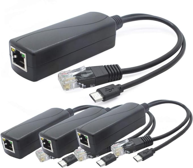 5V PoE Splitter 4-Pack - 48V naar 5V 2.4A Adapter met Micro USB - Compatibel met IP-camera's, Tablets en Raspberry Pi