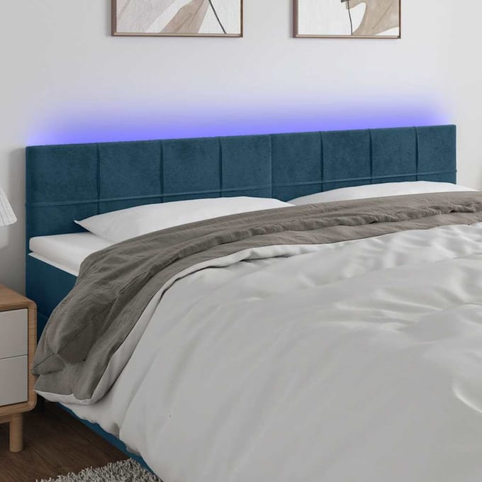 vidaXL - Hoofdbord - LED - 160x5x78/88 - cm - fluweel - donkerblauw