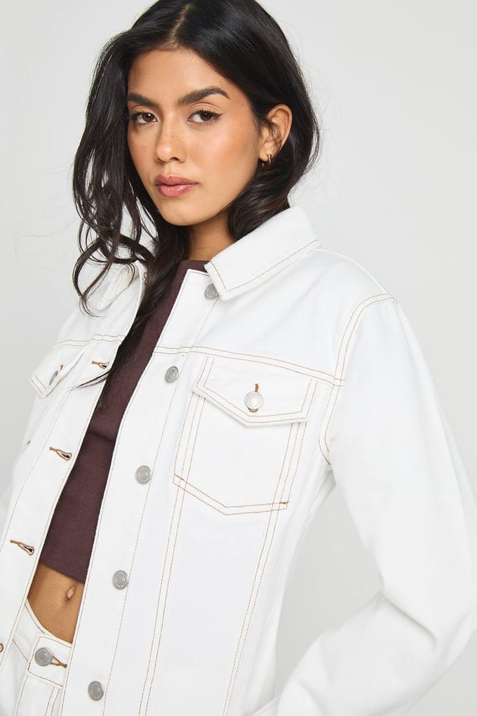 boohoo Dames Denim Jasje Met Getailleerde Taille En Naaddetail | Ecru | Maat: 42
