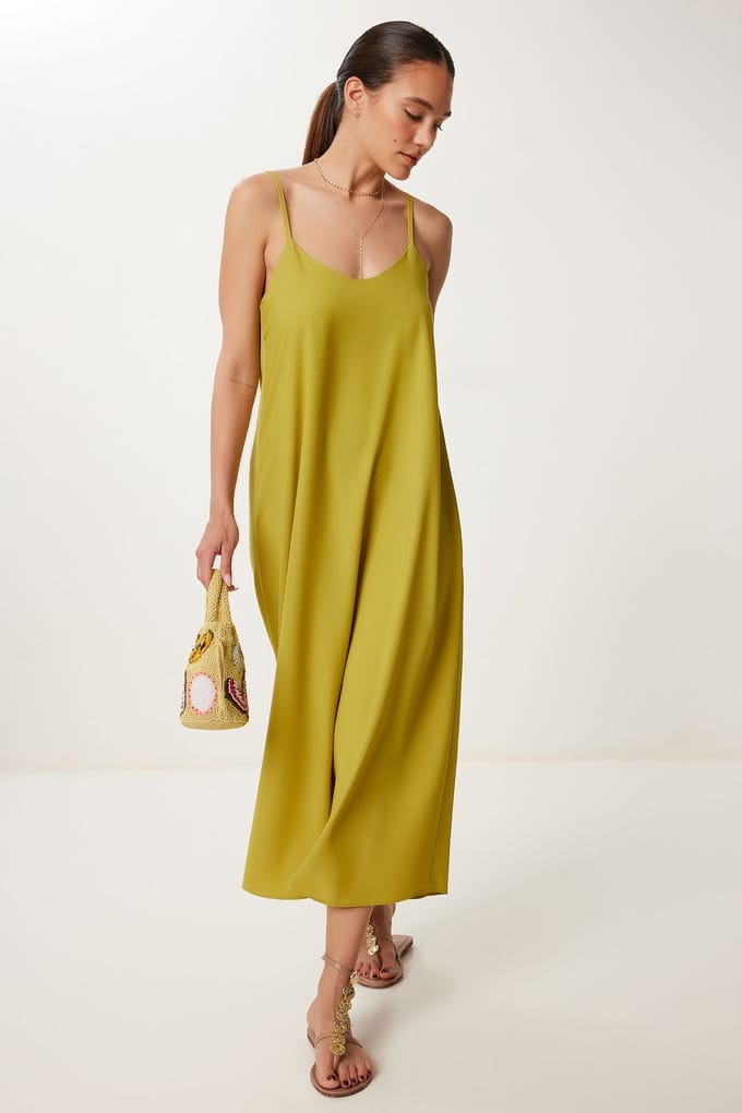 Losse Fit Midi-jurk met U-hals