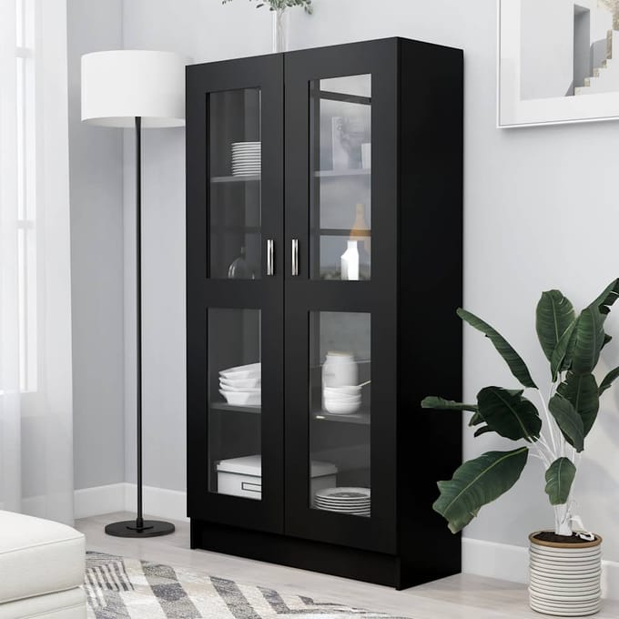 vidaXL - Vitrinekast - 82,5x30,5x150 - cm - bewerkt - hout - zwart
