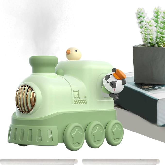 Luchtbevochtiger Kinderen - Koele Mist - Rustige Slaap - Schattig Treinontwerp - 300ml Tank - Panda