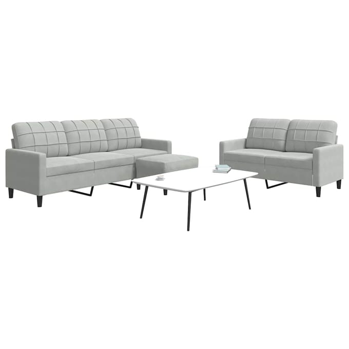 vidaXL - 3-delige - Loungeset - met - kussens - fluweel - lichtgrijs