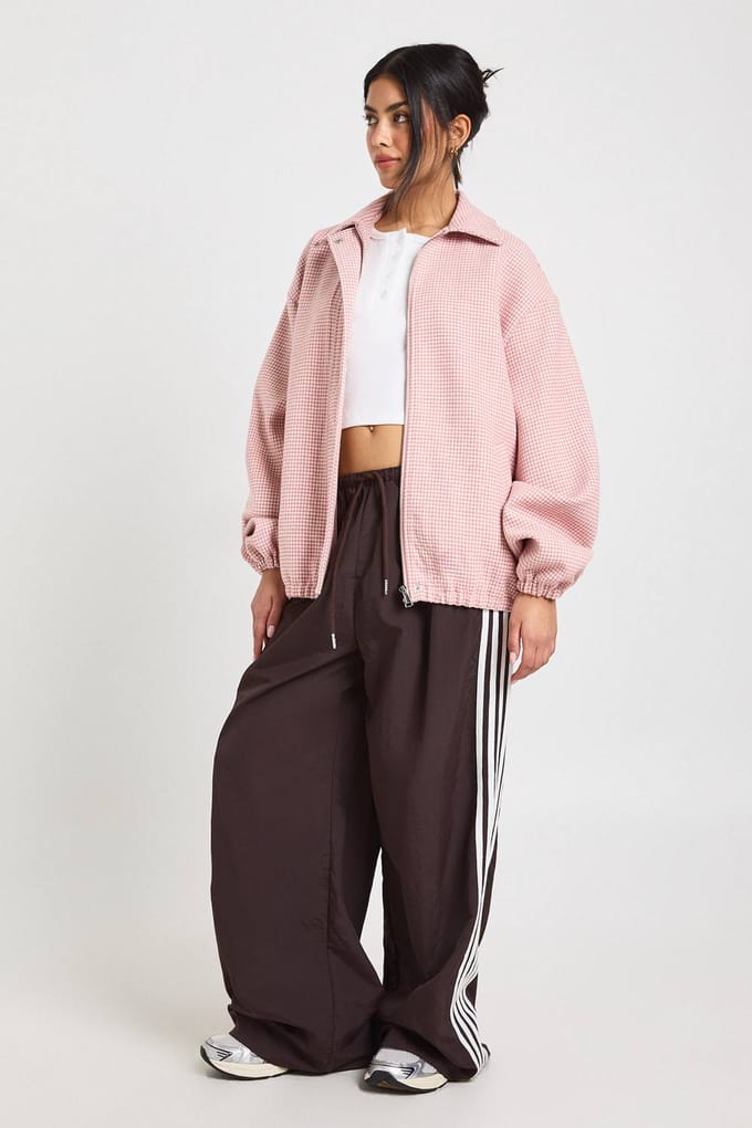 boohoo Dames Pied-de-poule Print Wollen Look Bomberjack | Roze | Maat: 40