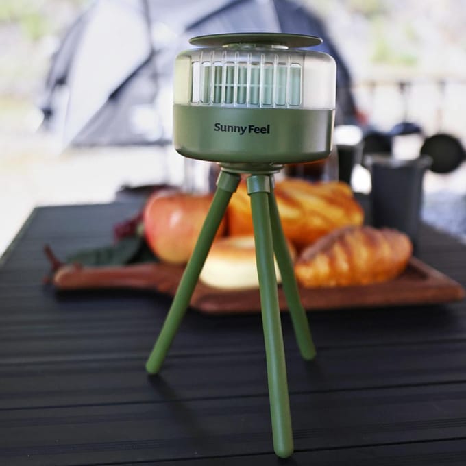 SunnyFeel Outdoor Camping Bladloze ventilator Muggenmelk USB Oplaadbare bureauventilator Draagbare tent groen