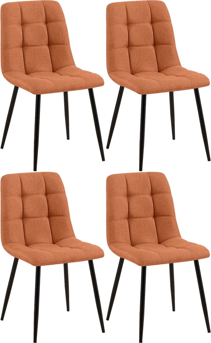 CLP Set van 4 Eetkamerstoelen Tilde - Gestoffeerd - Metalen Onderstel - belastbaar tot 150 kg - Stof/oranje