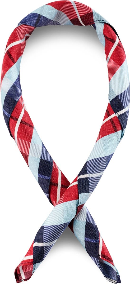 Zijden halsdoek met blauw en bordeauxrood ruitpatroon