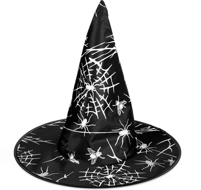 relaxdays heksenhoed zwart - Halloween - spinnen - tovenaarshoed - punthoed - kostuum accessoire
