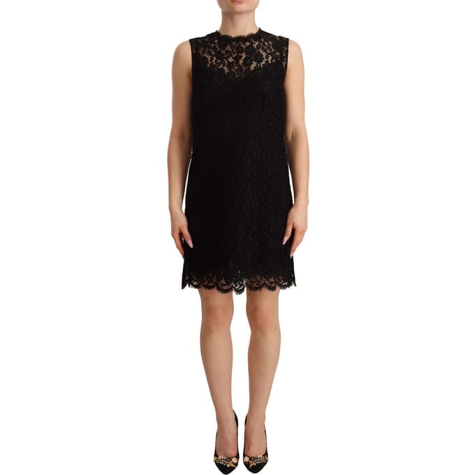 Dolce & Gabbana Dames Zwarte Bloemen Kant Sheath Mouwloze Mini Jurk