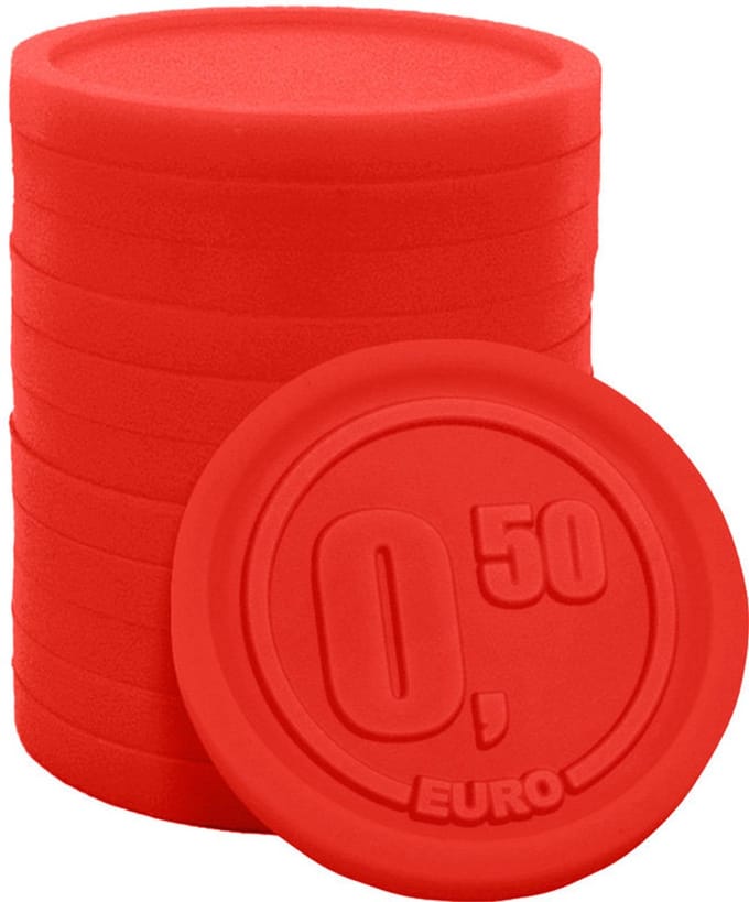 CombiCraft Plastic winkelwagenmunten reliëf 0,50 euro rood - per 250 stuks