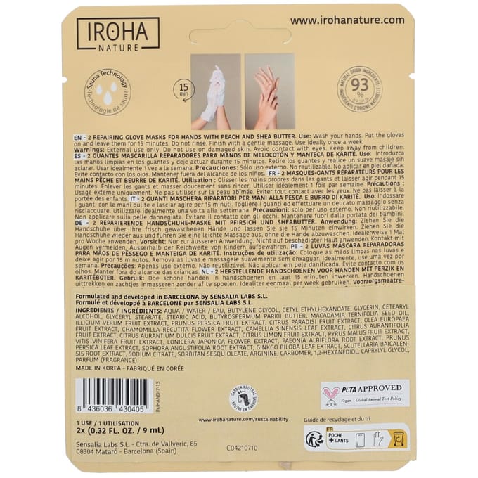 IROHA NATURE - Gants masque mains réparateurs 2 unités