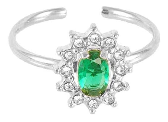 Ring - Ster met Zirkonia - RVS - One Size - Zilverkleurig en Groen