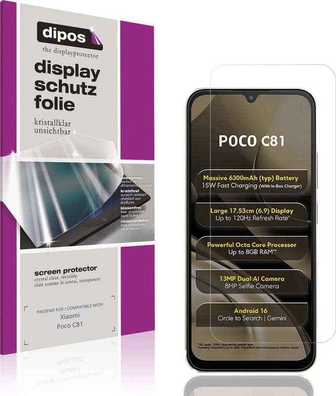 dipos – 4x Beschermfolie geschikt voor Xiaomi Poco C81 | Krasbestendige & heldere Screenprotector Ultra-Thin