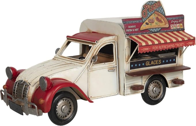 Clayre & Eef Decoratie Miniatuur Auto 32x15x19 cm Beige Rood Metaal Miniatuur Auto