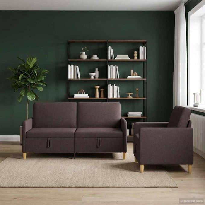 vidaXL - Sofa - Set - Met - Opslag - 2 - st - Donkerbruin - Polyester