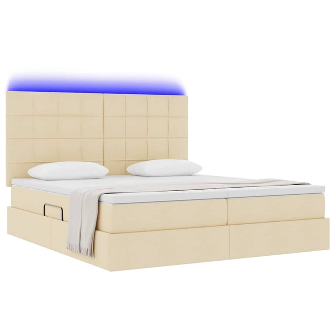 vidaXL - LED - opbergbed - met - matras - Crème - 180 - x - 200 - cm - Stof