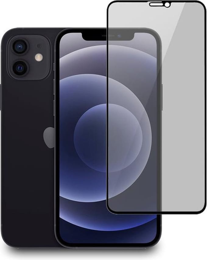 Smartphonica iPhone 12 privacy full cover tempered glass screenprotector van gehard glas met afgeronde hoeken geschikt voor iPhone 12