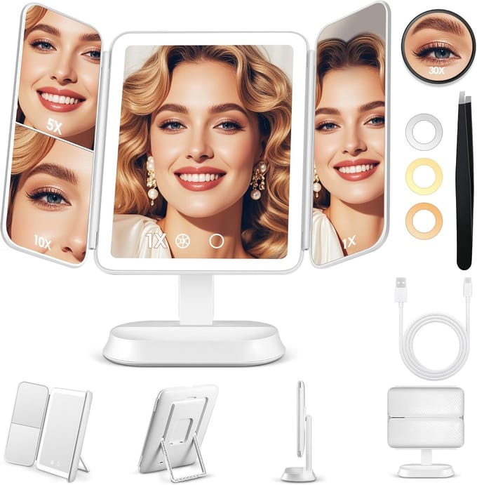Verlichte Make-up Spiegel met 3 Vergrotingsstanden en Touchscreen Bediening