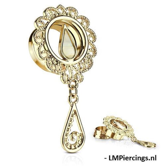 10 mm screw fit tunnel moeder van de parel met tear drop hanger - LMPiercings