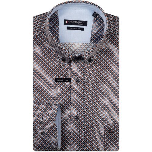 Giordano Overhemd Ivy Mini Allover Geometric Pattern Satin Stretch Navy-Multi / male