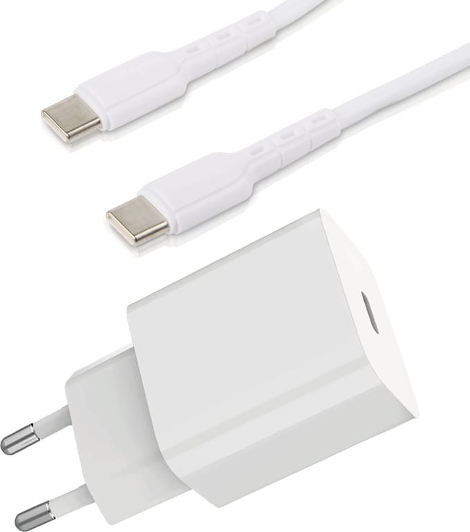 20W USB-C Thuislader met USB C naar USB C Oplaadkabel - 2 Meter - 4x Sneller Opladen