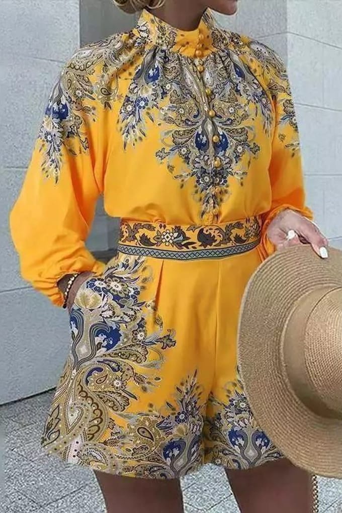 Paisley Woven Jumpsuit Met Strikdetail