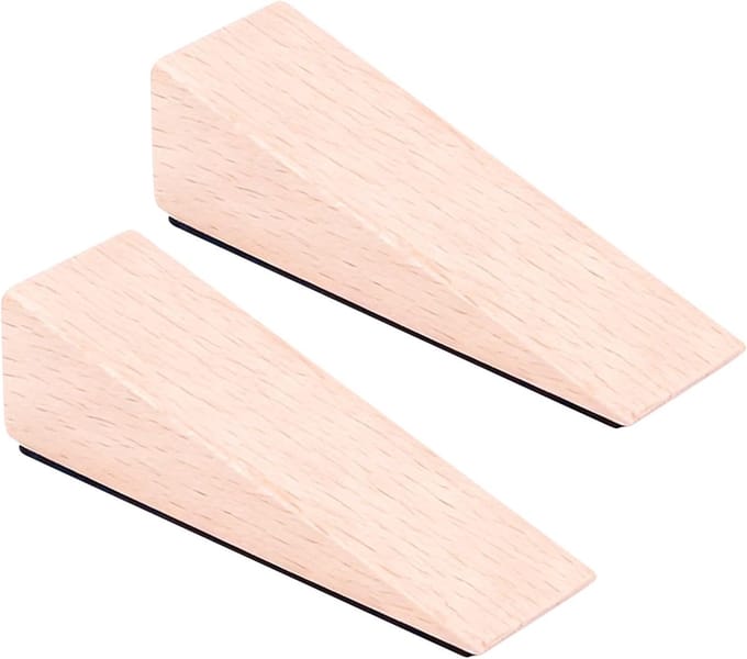 Houten Deurstopper - Deurwig Deurblok - Deuren Open Houden - Antislip Driehoekig Model - 9x2.9x2.8 cm - Beige