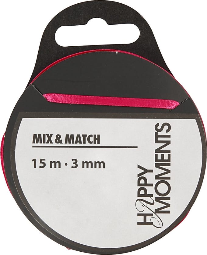 Satijnlint, B: 3 mm, roze, 15 m/ 1 rol
