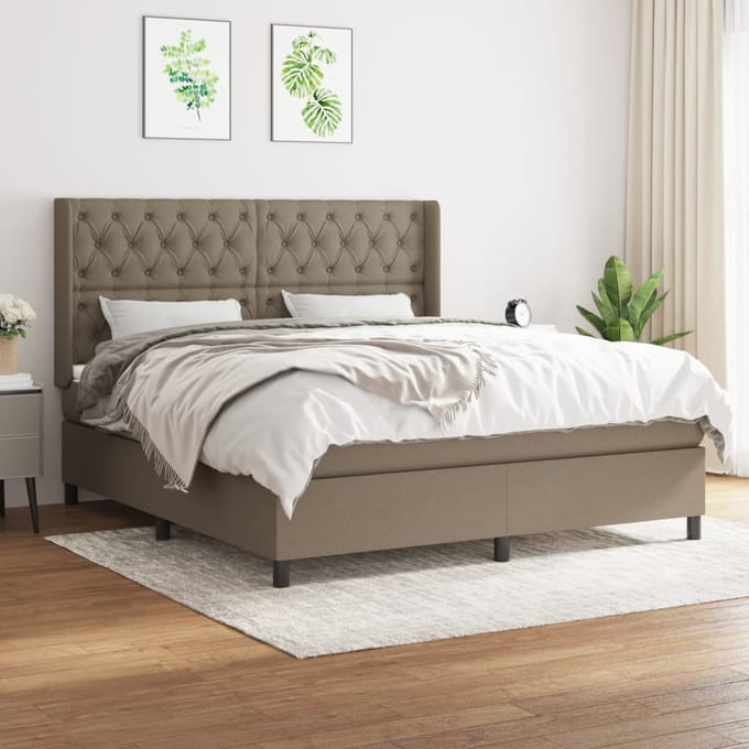 vidaXL - Boxspring - met - matras - stof - taupe - 160x200 - cm