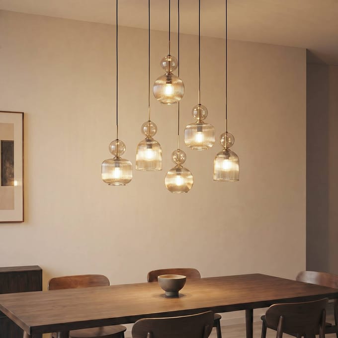 TK Lighting Hanglamp Sophia, 6-lamps, 65 cm, cognac/zwart, E14