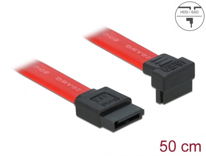 Delock SATA 3 Gb/s Cable straight to downwards angled 50 cm red