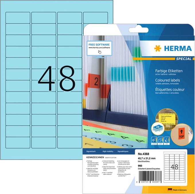 Etiket herma 4368 45.7x21.2mm verwijderb bl 960st | 32 stuks