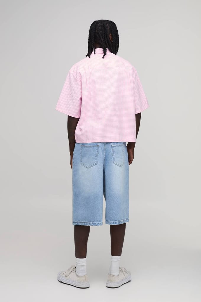Oversized Boxy Asymmetrisch Geruit Overhemd | Pink | Size Medium
