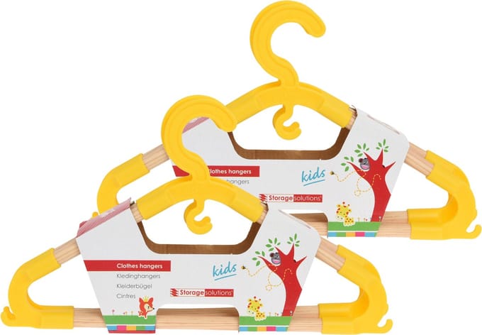 Storage Solutions kledinghangers voor kinderen - 24x - kunststof/hout - geel - Sterke kwaliteit