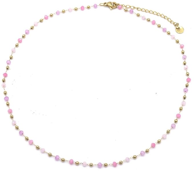 Ketting met Glaskralen - RVS - Lengte 39-44 cm - Lila