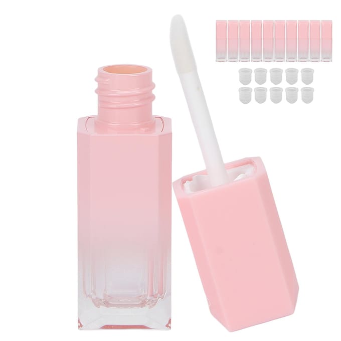 Lot de 10 tubes de gloss vides de 6 ml, rechargeables, pour échantillons de gloss à lèvres DIY, rose white