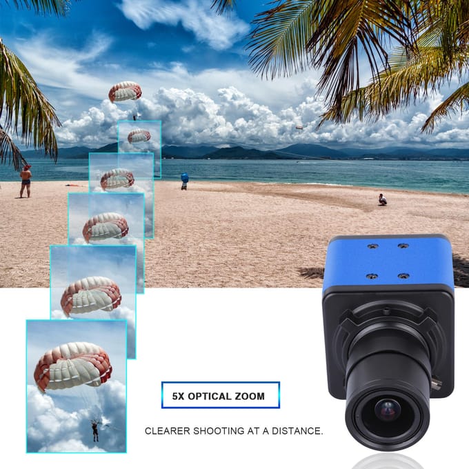 Aibecy 1080P HD Camera Computer Camera Webcam 2 Megapixels 5X Optische Zoom 155 Graden Breed Kijkveld Without Holder blauw