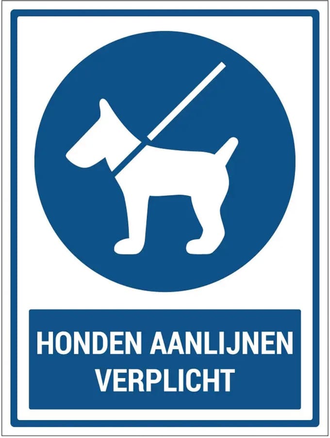 Honden aanlijnen verplicht sticker met tekst | 40 x 30 cm