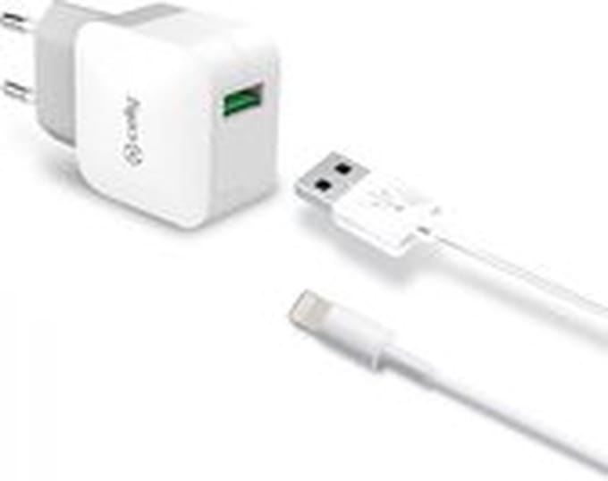 Celly USB-A Thuislader + USB-A naar Lightning kabel – Voor iPhone, iPod of iPad - 2.4A – 1 Meter - Wit