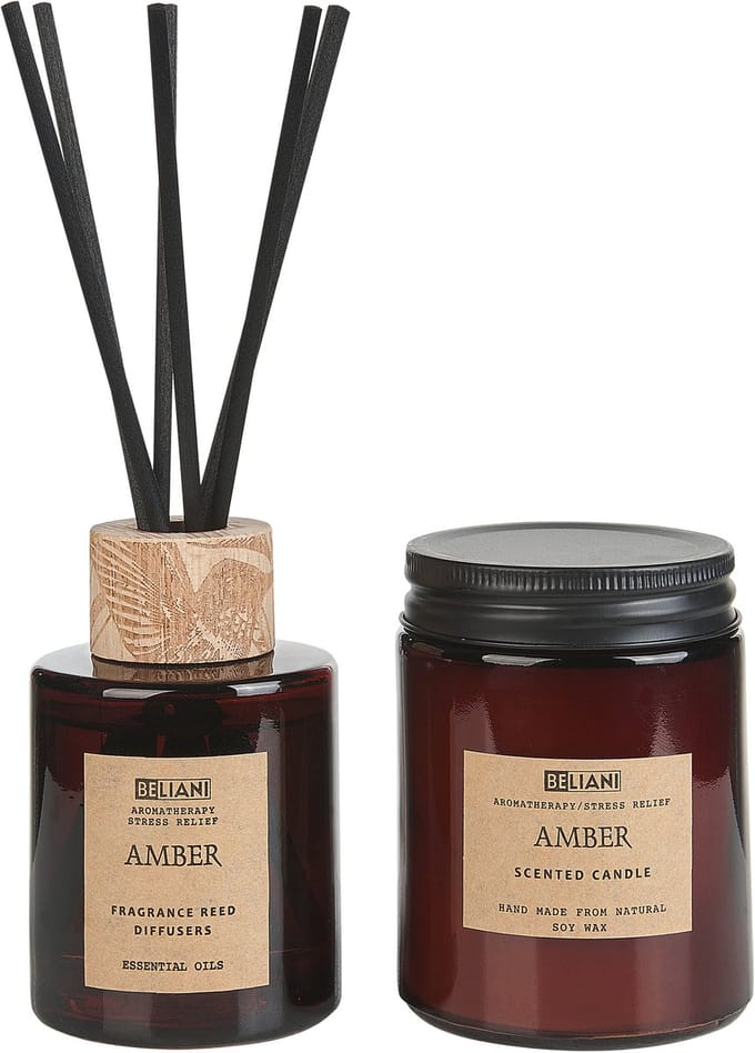 DARK ELEGANCE - Geurkaars met geurstokjes - Bruin - Amber - Soja wax