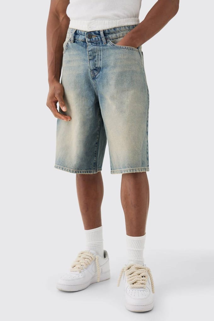 Double Waist Band Denim Jorts in Lichtblauw | Light Blue | Size 32